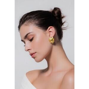 Vintage KJL Kenneth LANE Satin Gold Clip Earrings Runway Modernist L110c